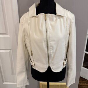 Rino and Pelle Banaz Cropped Faux Leather Biker Jacket Snow White, Size 38 / U